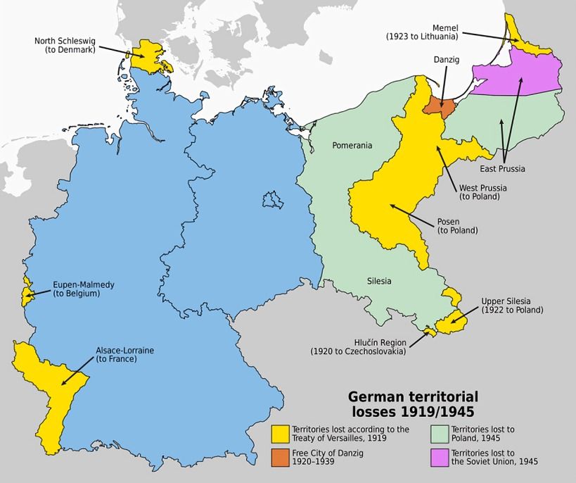 Germany lost territories due to the Treaty of Versailles.