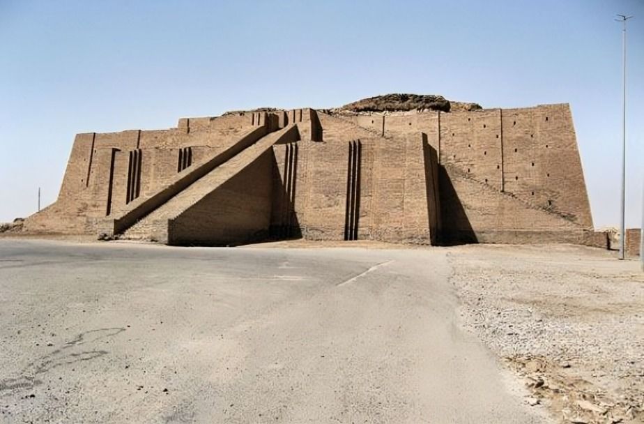 Ancient Mesopotamian stepped pyramid temple.