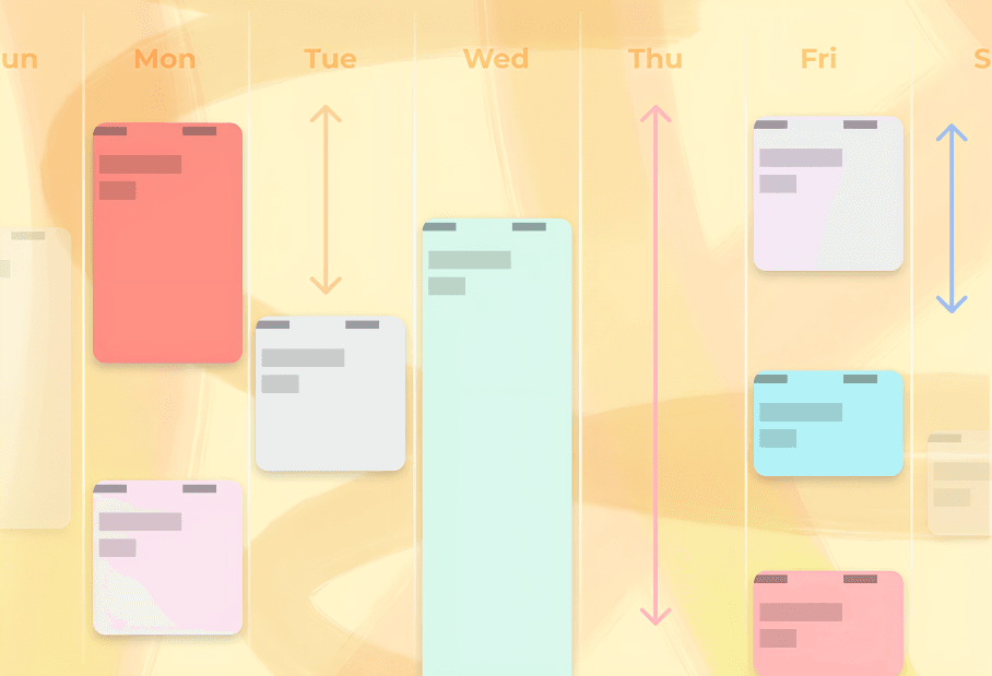 A stylized calendar showing daily tasks with varying lengths.
