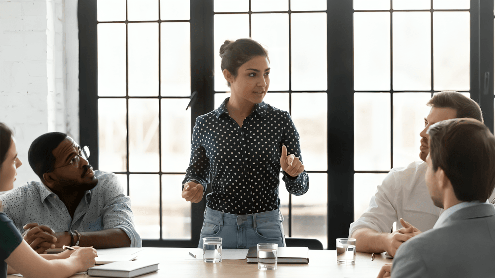 A woman leading a meeting.