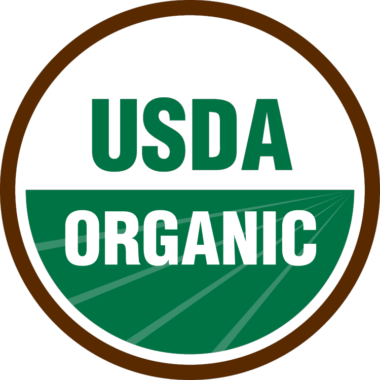 USDA Organic seal with green field and text.