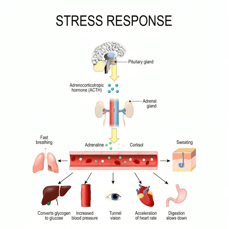 Diagram illustrating the body's physiological stress response.