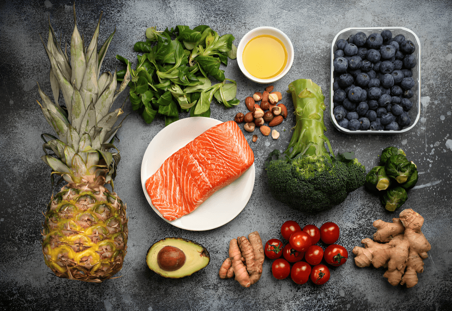 An array of anti-inflammatory foods.