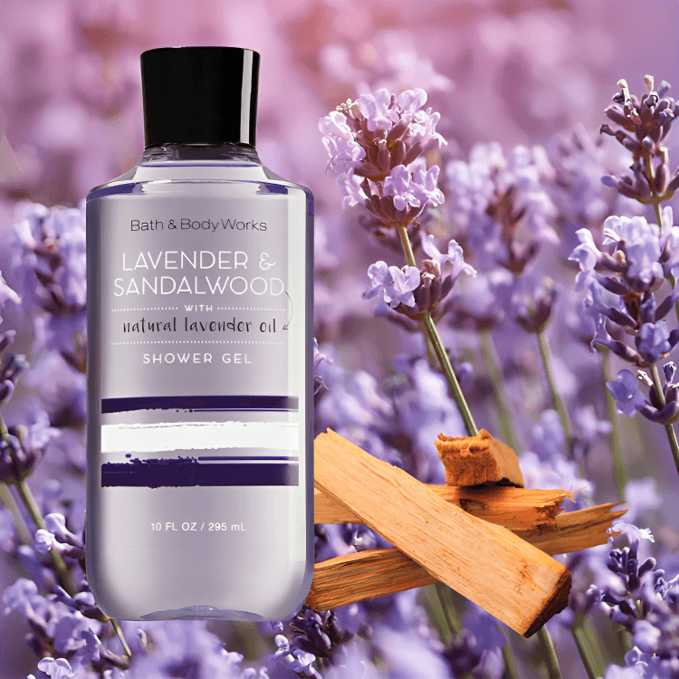 Lavender and sandalwood shower gel with lavender and wood.