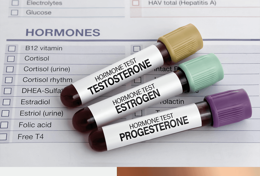 Hormone test tubes on a medical form.