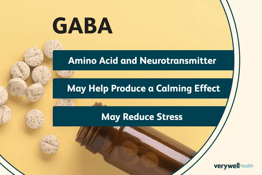 GABA supplement information: amino acid, calming effect, reduce stress.