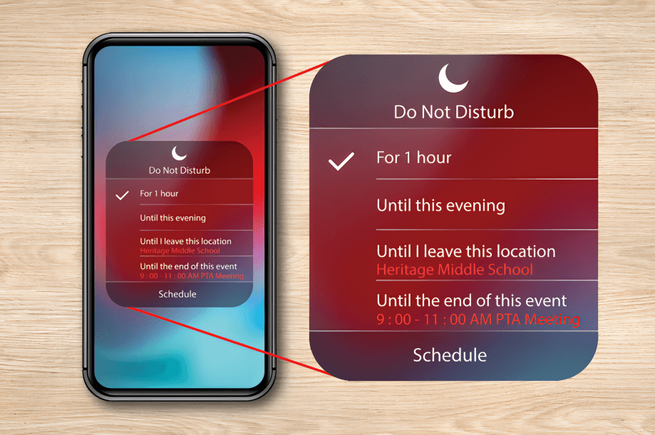 iPhone showing 'Do Not Disturb' settings with options.