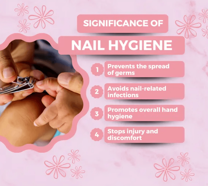 Nail hygiene benefits: germs, infection, hand health, safety.