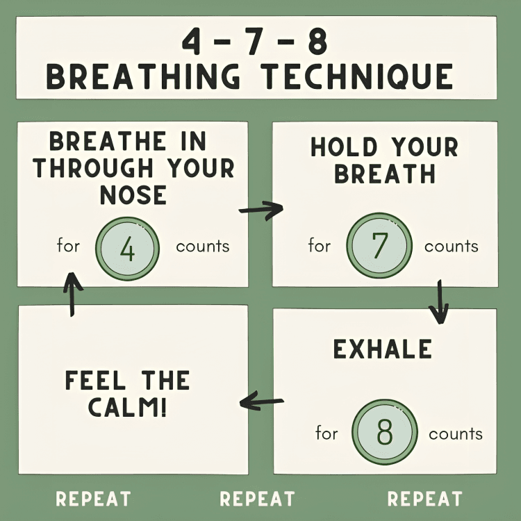 Diagram illustrating the 4-7-8 deep breathing technique.