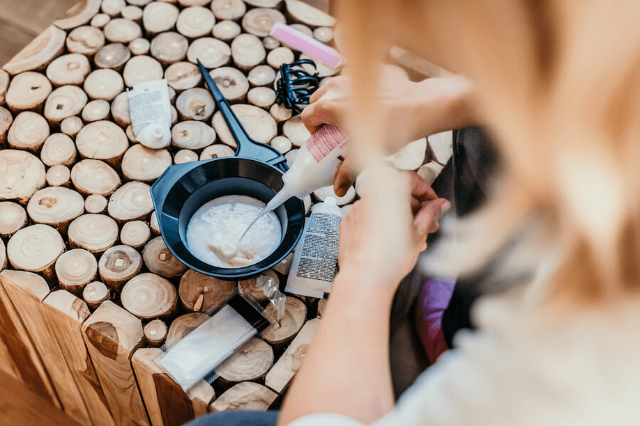 Overhead shot of someone preparing hair dye.