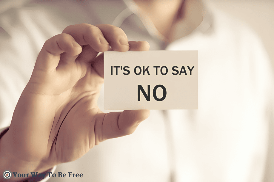 Hand holds card: "It's ok to say no."
