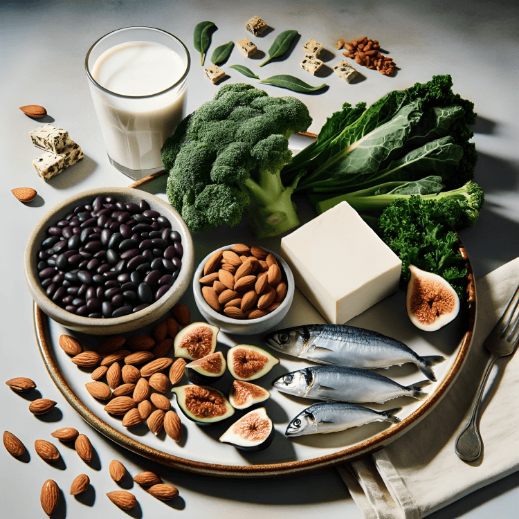 Protein-rich foods: fish, tofu, beans, almonds, broccoli, milk, figs.