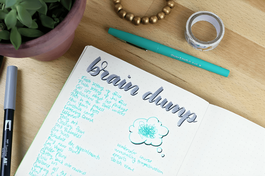 Open a notebook with a "Brain dump" heading and a to-do list.